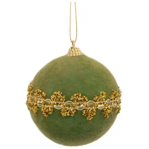 Wadiga Boule de Noël velours vert et doré 8cm pas cher