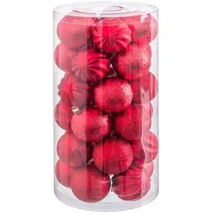 Wadiga Set de 30 boules de Noël rouges mat, brillant, paillettes - 6cm