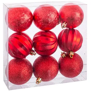 UNIMASA Set de 9 boules de Noël rouges taillées - 6cm