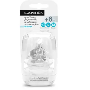 Suavinex set de 2 Tétines Physiologique en Silicone +6 Mois Débit Moyen pas cher