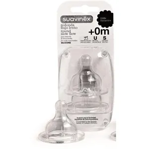 Suavinex Set de 2 Tétines Bout Rond Debit Lent en Silicone 0+ Mois