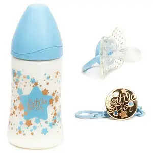 Suavinex Pack Couture Biberon 270ml + Sucette 0-4m + Attache Sucette BleuVendu paratida-santediscount