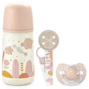 Comparateur de prix : Suavinex Coffret Cadeau Biberon Sucette et Attache Sucette Dreams Rose 270mL