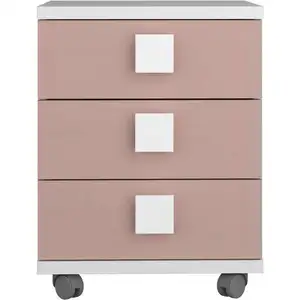 Chevet 3 tiroirs BILBAO coloris blanc/ rose antique pas cher