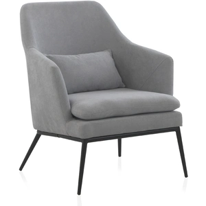 GEESE HOME Fauteuil tapissé gris perle avec coussin et pieds en métal noir