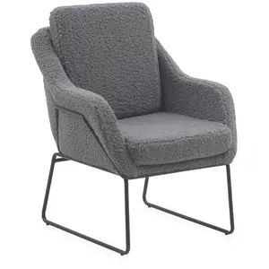 GEESE HOME Fauteuil tapissé gris avec pieds en métal noir pas cher