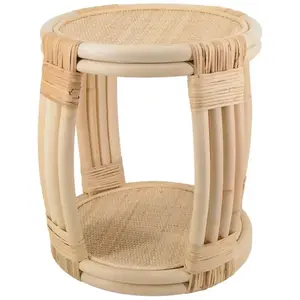 MOYCOR Table basse en rotin beige Ø 44 cm pas cher