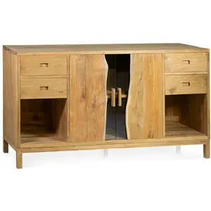 MOYCOR Buffet 4 tiroirs 2 portes en teck beige L 170 cm pas cher