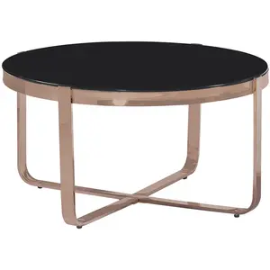 MOYCOR Table basse ronde en acier inoxydable rose dorée et verre noir L 80 cm pas cher