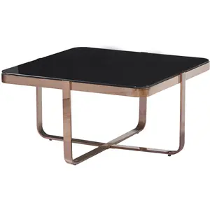 MOYCOR Table basse carrée en acier inoxydable et verre noir L 80 cm pas cher