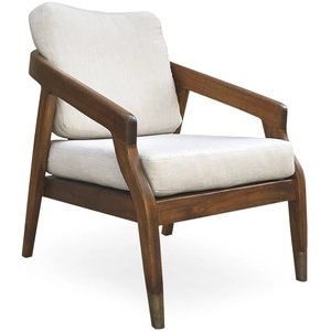 MOYCOR Fauteuil en bois marron et tissu blanc