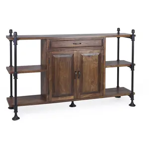 MOYCOR Buffet en bois marron et métal noir L 160 cm