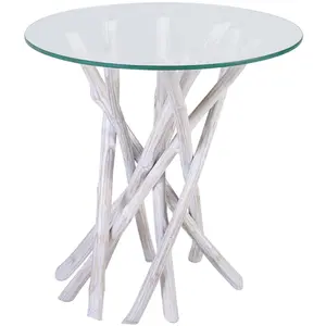 Table Basse Bois Verre Blanc 50x50x50cm - Décoration d'Autrefois pas cher
