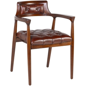 MOYCOR Fauteuil en bois et cuir marron pas cher