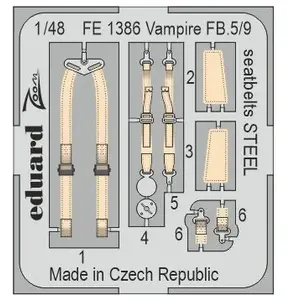 Accessoire Eduard de Havilland Vampire FB.5/FB.9 seatbelts STEEL 1/48 (designed to be used with Airfix kits) EduaFE1386 - Kit de superdétail pour aviVendu paramazon