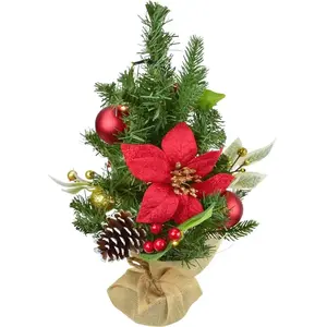 DOMMIO Arbre avec ponsettias avec boules rouges et or 10×LED, 40 cm pas cher