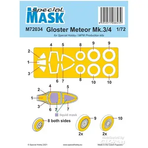 Accessoire MASQUE Gloster Meteor Mk.3/4 1/727002034  - Special Hobby Masques de verrières maquettes avions 