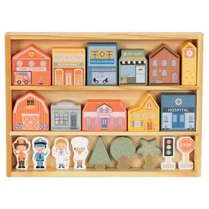 EliNeli Blocs de ville en bois- Maisons, personnages et accessoires pas cher
