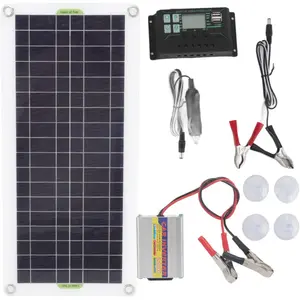 FLAMMKRAFT Kit De Panneau Solaire 30w Avec Onduleur 220v Et Chargeur B... pas cher