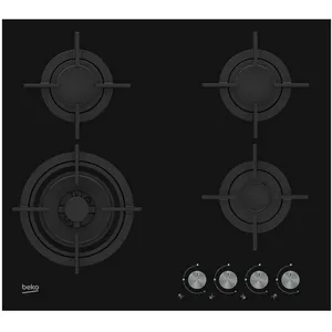 Beko - table verre gaz 60cm 4 foyers noir hilw64222s - hilw64222s pas cher