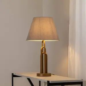 Avonni Lampe de table Lazar, gris/or antique, hauteur 65 cm, textile/m... pas cher
