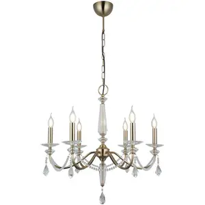 Lucea Lustre Adone, 6 lampes, laiton, Ø 70 cm, verre cristalVendu parluminaire
