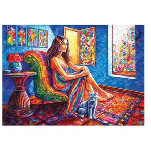 Magnolia Puzzle 1000 pièces : Femme avec chat - Édition Spéciale Elif Hurdogan pas cher