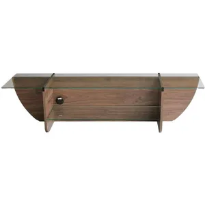 MENZZO Meuble TV Sunac L158cm Verre Transparent et Bois foncé pas cher