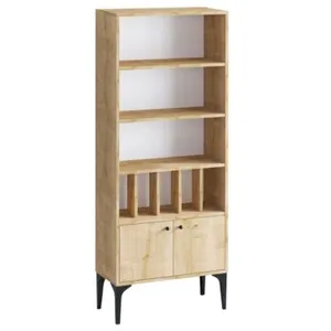 Comparateur de prix : MENZZO Bibliothèque Mayar 4 étagères et 2 portes L60xH175cm Chêne clair