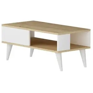 MENZZO Table basse style scandinave Samar 58x43,3cm Bois Blanc et Chêne clair pas cher
