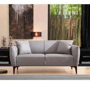 MENZZO Canapé 2 places avec 2 coussins Torga Tissu Gris pas cher
