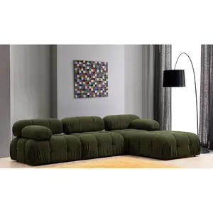 Menzzo Canapé d'angle modulable et Transformable Nourhane Tissu Vert