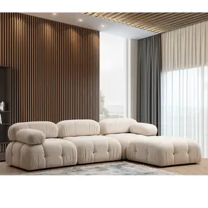 Menzzo Canapé d'angle modulable et Transformable Nourhane Tissu Crème pas cher