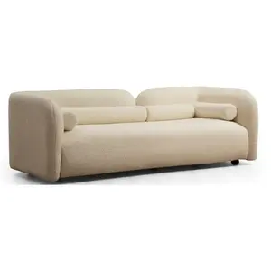 Menzzo Canapé 3 Places avec 2 Coussins Rossetti Tissu Bouclette Blanc crème pas cher