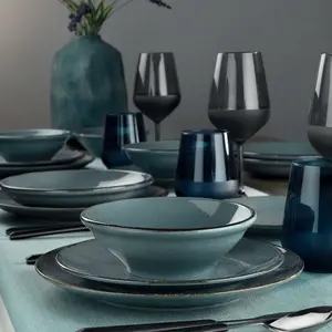 Merkloos / Sans marque Service de table 18 pièces Ameil Porcelaine tacheté Bleu et Marron TU pas cher