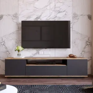 Comparateur de prix : MENZZO Meuble TV avec 3 portes et 1 niche - Anthracite et naturel - LOTULA