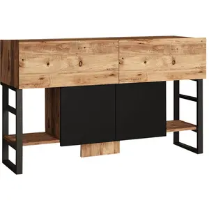 Comparateur de prix : MENZZO Buffet style industrielle ournisse métal noir et bois naturel et noir Buffet