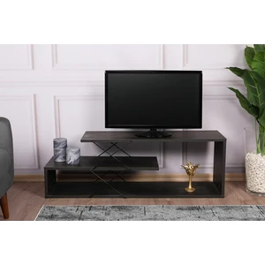 MENZZO Meuble TV 2 étagères Loiria 120cm Métal Noir et Bois Marron foncé pas cher