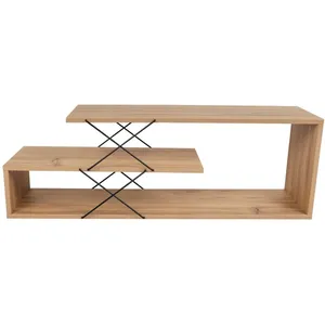 MENZZO Meuble TV 2 étagères Loiria 120cm Métal Noir et Bois Chêne pas cher