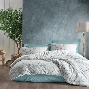 Elizabed - Parure housse de couette Lendell menthe/blanc 140x200 cm pas cher