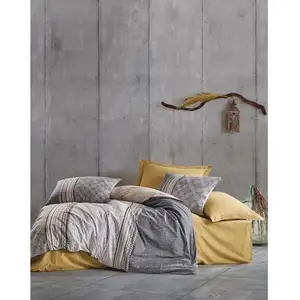 Parure de lit coton ranforcé 3 pièces - Gris pas cher