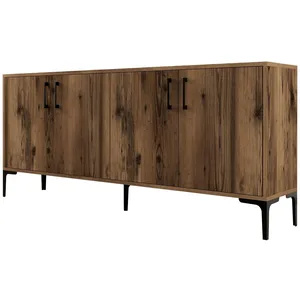 Comparateur de prix : MENZZO Buffet bas 4 portes Vranus 180cm Bois Naturel et Métal Noir