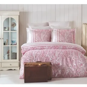 Parure de lit coton renforcé 3 pièces - Rose pas cher