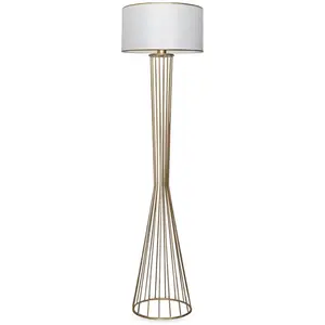 Comparateur de prix : MENZZO Lampadaire filaire sablier Tisha 155cm Métal Or et Tissu Blanc TU