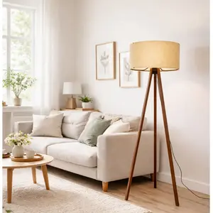 Comparateur de prix : MULTIMARQUES Lampadaire - MENZZO - Tympanum trépied - Bois Marron et Beige - LED - Contemporain - Design