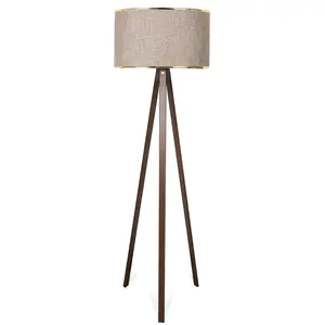 Comparateur de prix : Lampadaire - MENZZO - Tympanum - Bois Marron - Tissu Beige - Or