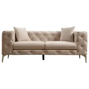 MENZZO Canapé 2 places Alykes Bois massif et Velours Beige pas cher