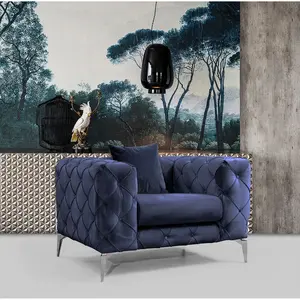 MENZZO Fauteuil capitonné Alykes Velours Bleu marineVendu parcarrefour