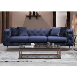 MENZZO Canapé 3 places Alykes Velours Bleu marine pas cher