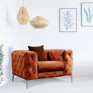 MENZZO Fauteuil capitonné Alykes Velours Orange pas cher